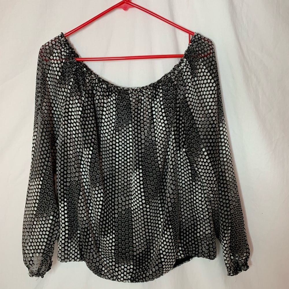WHBM off shoulder blouse sizeL semi sheer lined elastic neckline/cuffs
